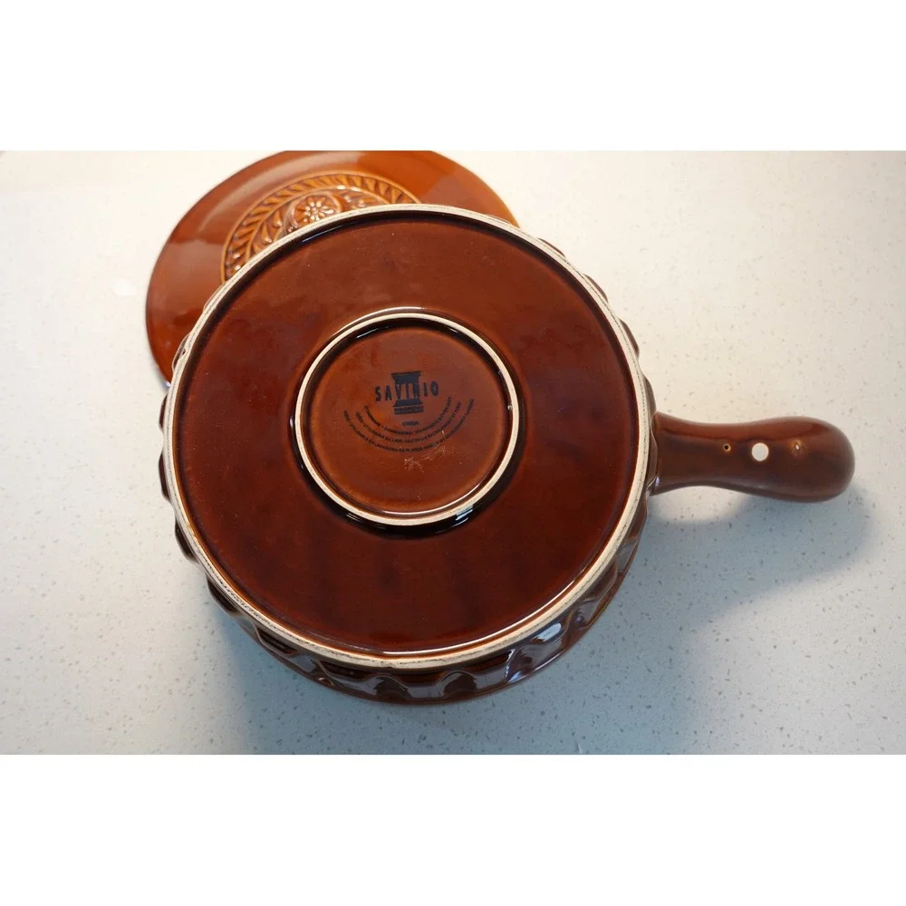 Savinio Brown & Green Glazed Ceramic Baker Pan Casserole Dish with Lid Oven Safe